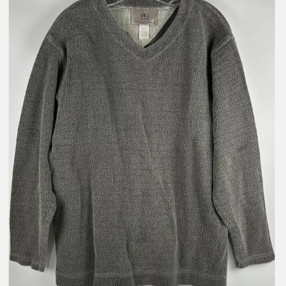 Vintage Territory Ahead Green Gray Textured Pullover Sweatshirt Mens L V Neck